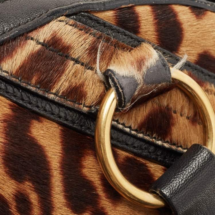 Pre Owned Saint Laurent Black/Brown Leopard Print Calfhair and Leather Muse Satchel