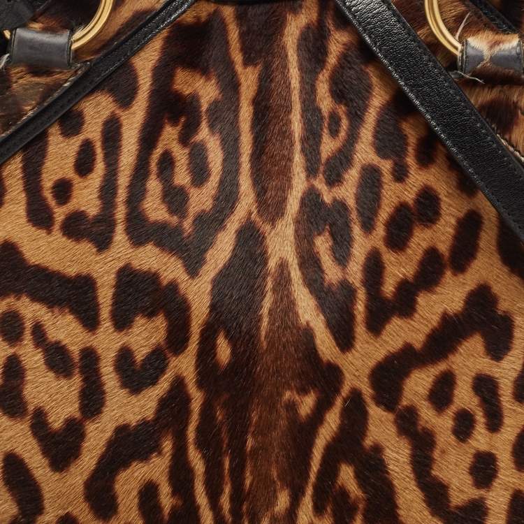 Pre Owned Saint Laurent Black/Brown Leopard Print Calfhair and Leather Muse Satchel