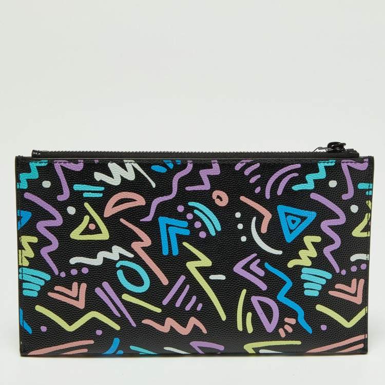 Pre Owned Saint Laurent Multicolor Printed Leather Monogram Zip Bill Pouch