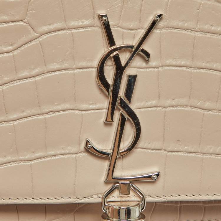 Pre Owned Saint Laurent Pink Croc Embossed Leather Kate Tassel Chain Wallet