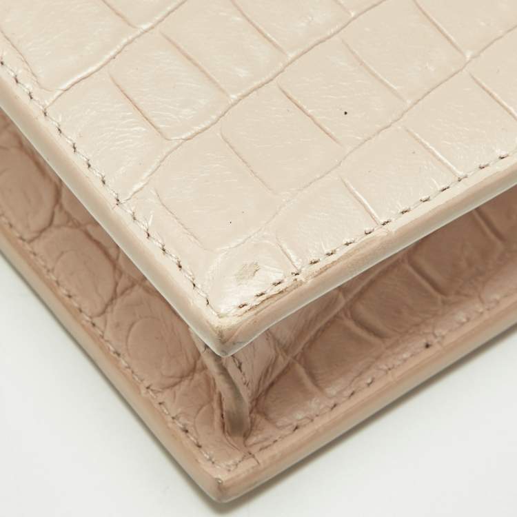 Pre Owned Saint Laurent Pink Croc Embossed Leather Kate Tassel Chain Wallet