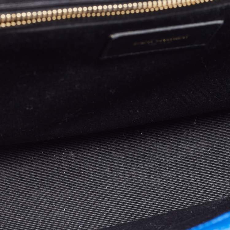 Pre Owned Saint Laurent Blue Matelassé Leather Large Monogram Envelope Shoulder Bag