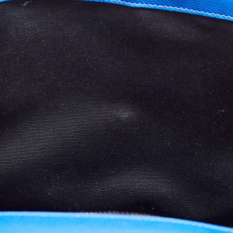 Pre Owned Saint Laurent Blue Matelassé Leather Large Monogram Envelope Shoulder Bag