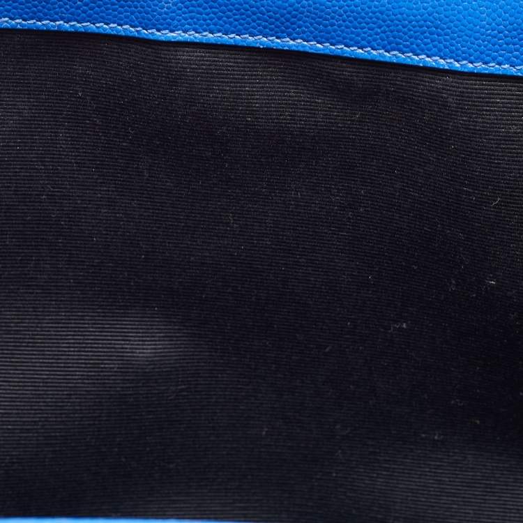 Pre Owned Saint Laurent Blue Matelassé Leather Large Monogram Envelope Shoulder Bag