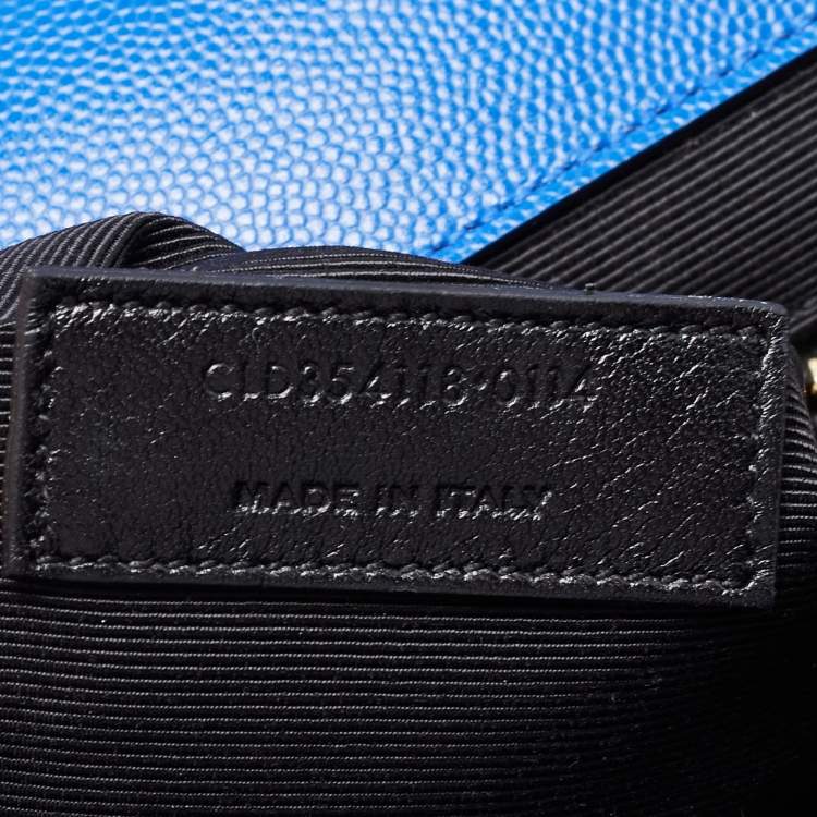 Pre Owned Saint Laurent Blue Matelassé Leather Large Monogram Envelope Shoulder Bag