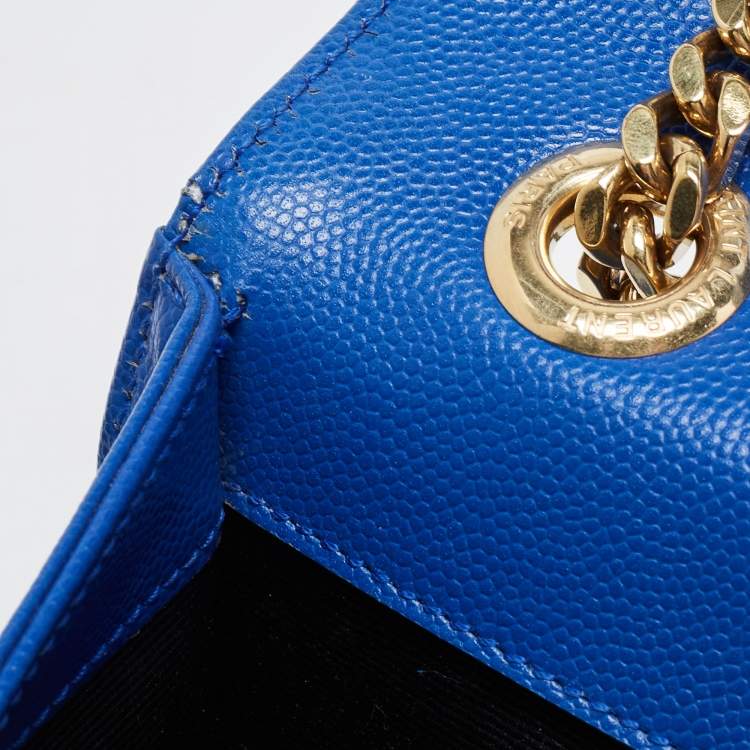 Pre Owned Saint Laurent Blue Matelassé Leather Large Monogram Envelope Shoulder Bag