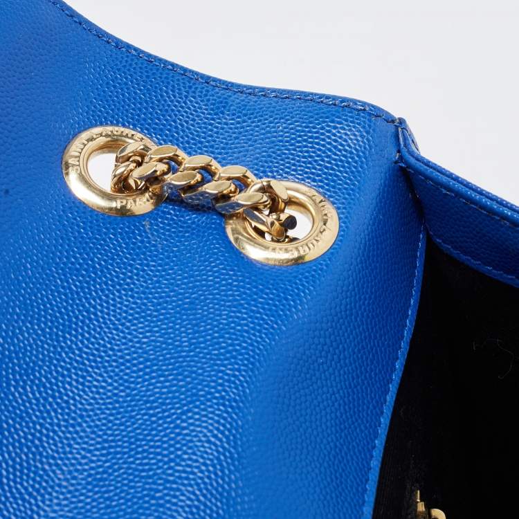 Pre Owned Saint Laurent Blue Matelassé Leather Large Monogram Envelope Shoulder Bag