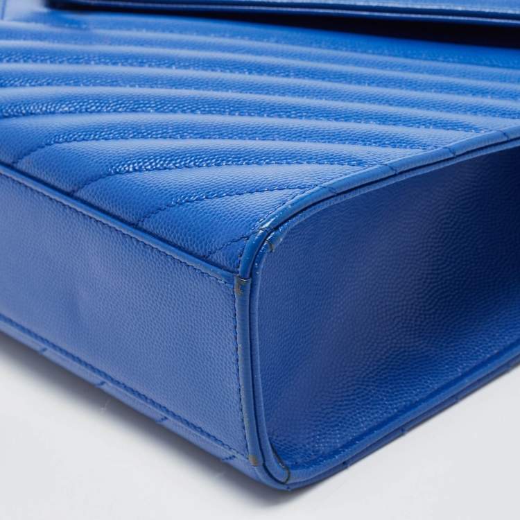 Pre Owned Saint Laurent Blue Matelassé Leather Large Monogram Envelope Shoulder Bag