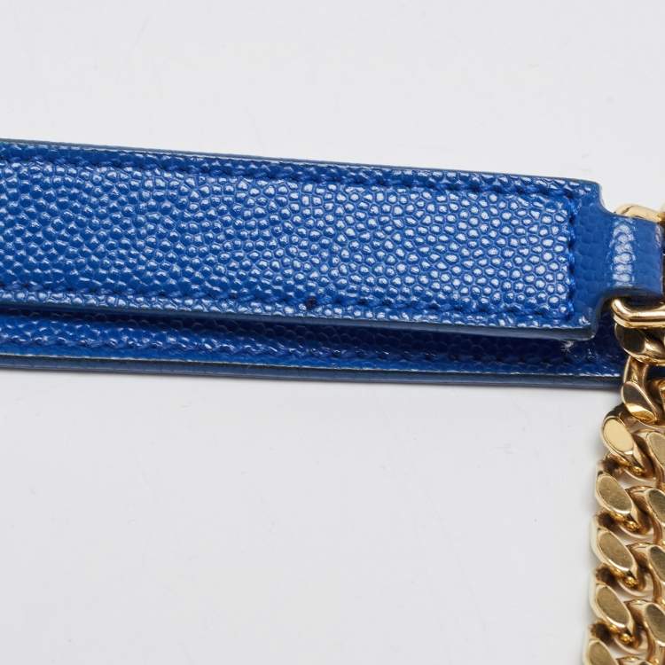 Pre Owned Saint Laurent Blue Matelassé Leather Large Monogram Envelope Shoulder Bag