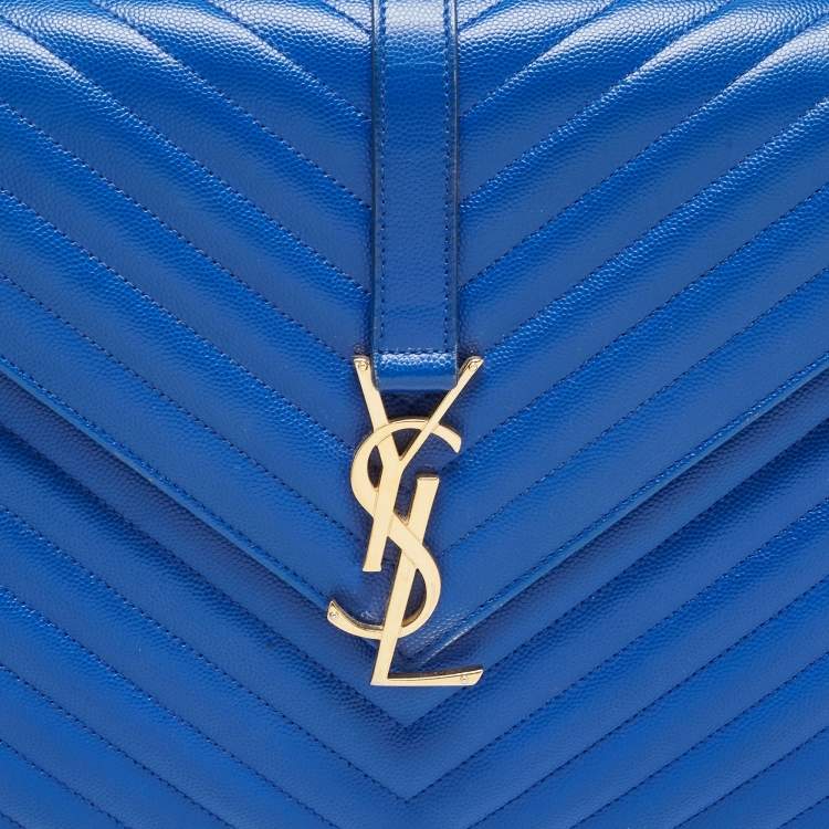 Pre Owned Saint Laurent Blue Matelassé Leather Large Monogram Envelope Shoulder Bag