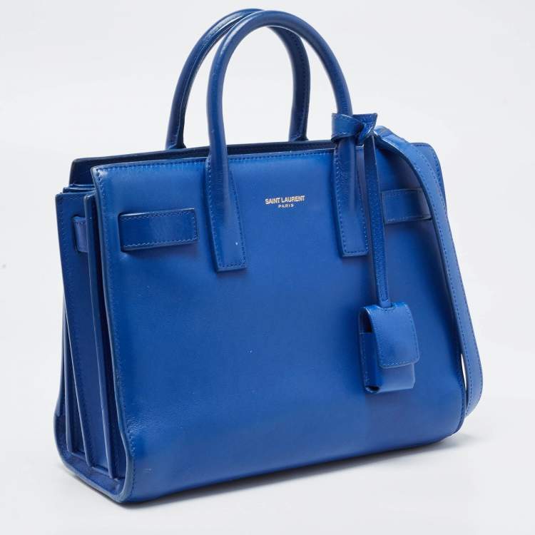 Pre Owned Saint Laurent Blue Leather Nano Classic Sac De Jour Tote
