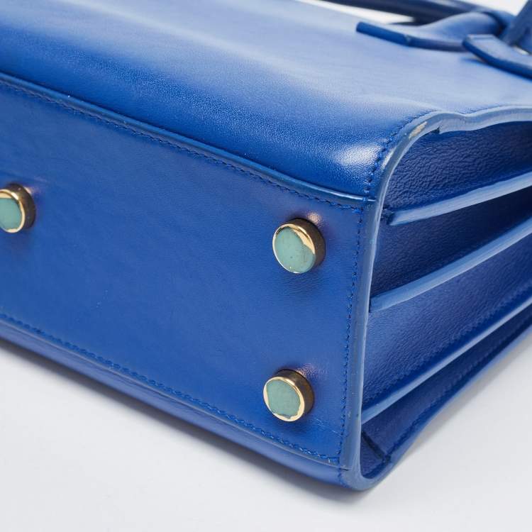 Pre Owned Saint Laurent Blue Leather Nano Classic Sac De Jour Tote