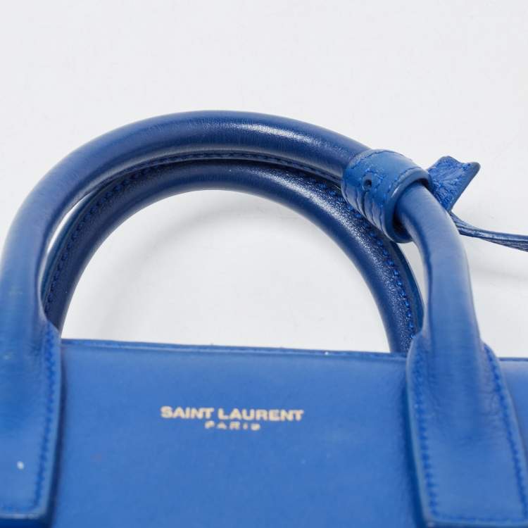 Pre Owned Saint Laurent Blue Leather Nano Classic Sac De Jour Tote
