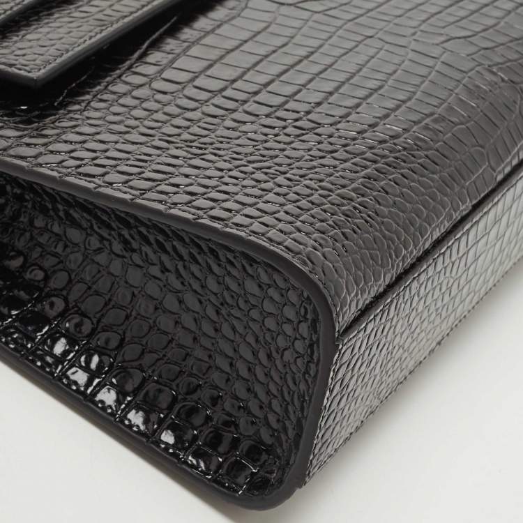 Pre Owned Saint Laurent Black Croc Embossed Leather Manhattan Shoulder Bag