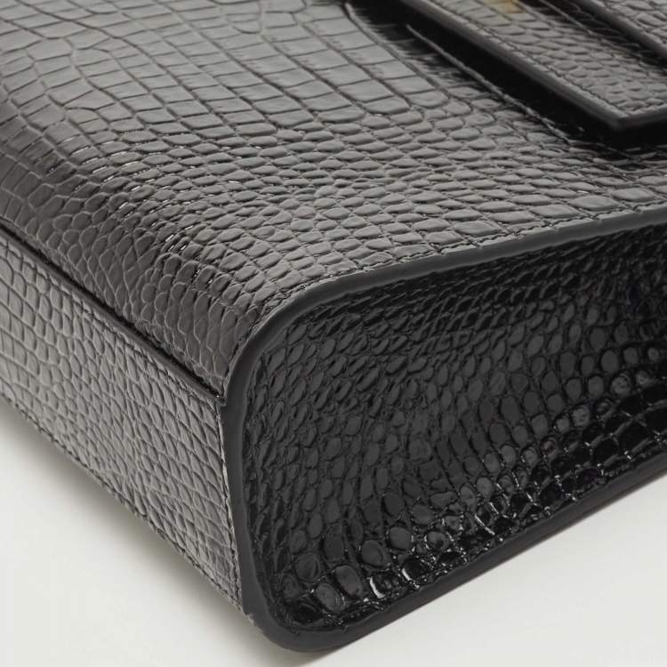 Pre Owned Saint Laurent Black Croc Embossed Leather Manhattan Shoulder Bag