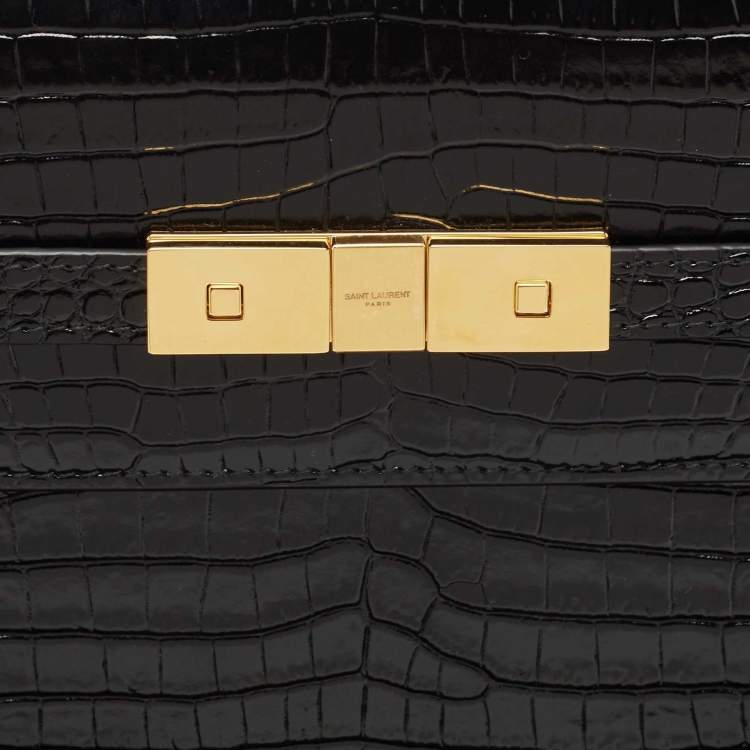 Pre Owned Saint Laurent Black Croc Embossed Leather Manhattan Shoulder Bag