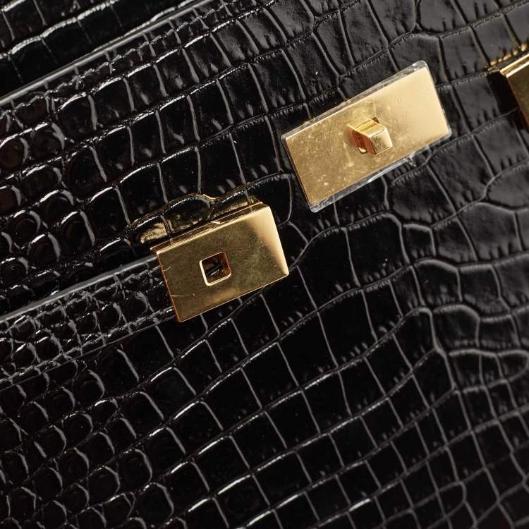 Pre Owned Saint Laurent Black Croc Embossed Leather Manhattan Shoulder Bag