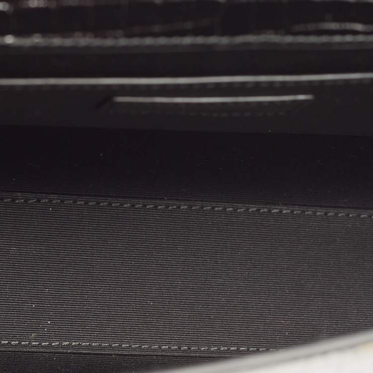 Pre Owned Saint Laurent Black Croc Embossed Leather Manhattan Shoulder Bag