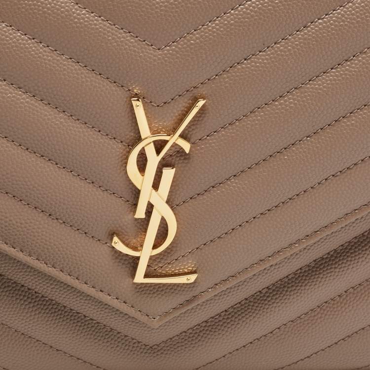 Pre Owned Saint Laurent Beige Matelasse Leather Cassandra Wristlet Pouch