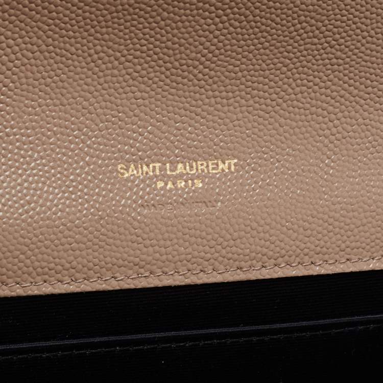 Pre Owned Saint Laurent Beige Matelasse Leather Cassandra Wristlet Pouch