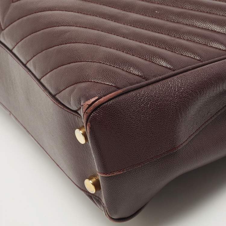 Pre Owned Saint Laurent Burgundy Chevron Leather Cassandre Chain Tote