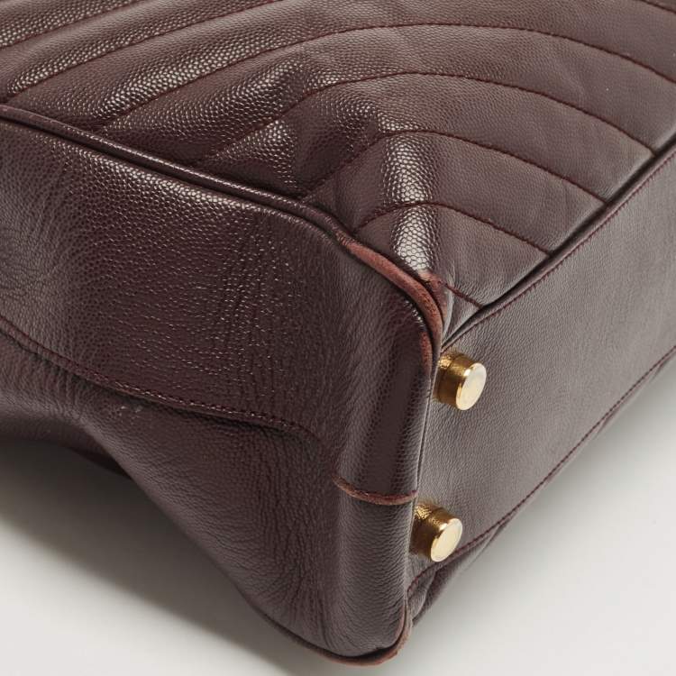 Pre Owned Saint Laurent Burgundy Chevron Leather Cassandre Chain Tote