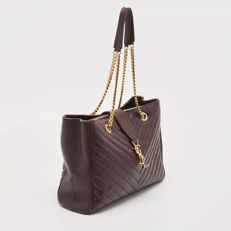 Pre Owned Saint Laurent Burgundy Chevron Leather Cassandre Chain Tote