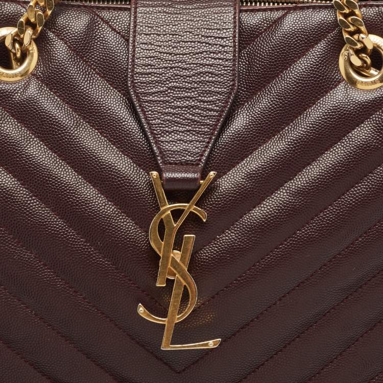 Pre Owned Saint Laurent Burgundy Chevron Leather Cassandre Chain Tote