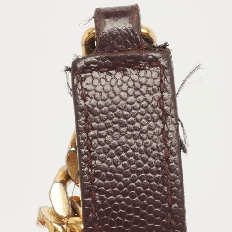 Pre Owned Saint Laurent Burgundy Chevron Leather Cassandre Chain Tote