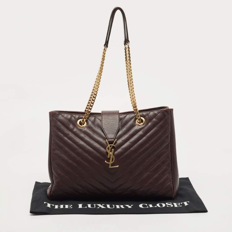 Pre Owned Saint Laurent Burgundy Chevron Leather Cassandre Chain Tote