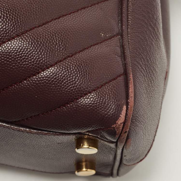 Pre Owned Saint Laurent Burgundy Chevron Leather Cassandre Chain Tote