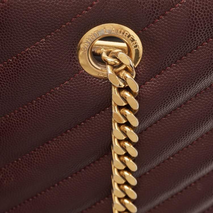 Pre Owned Saint Laurent Burgundy Chevron Leather Cassandre Chain Tote