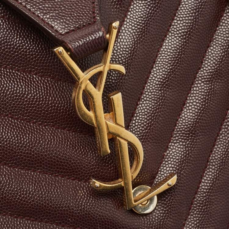 Pre Owned Saint Laurent Burgundy Chevron Leather Cassandre Chain Tote