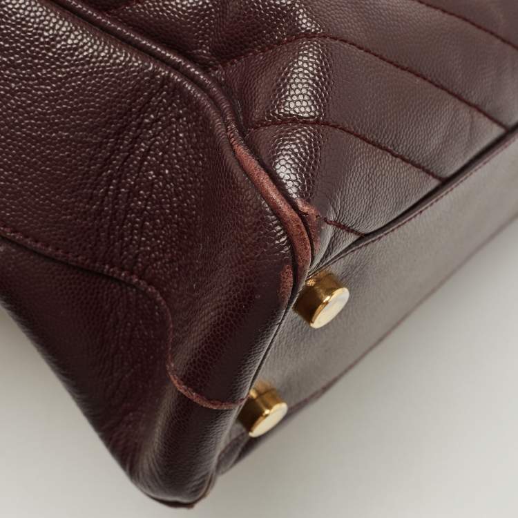 Pre Owned Saint Laurent Burgundy Chevron Leather Cassandre Chain Tote