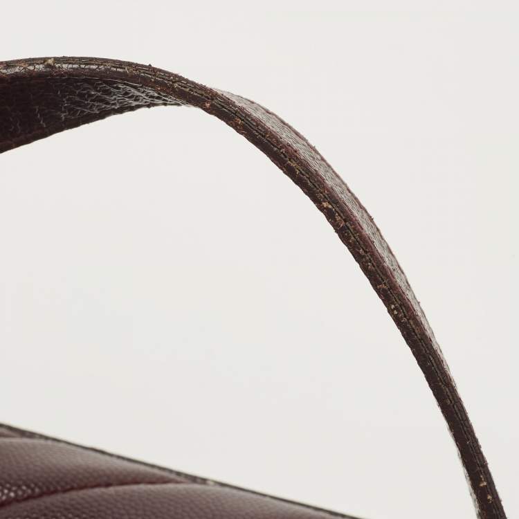 Pre Owned Saint Laurent Burgundy Chevron Leather Cassandre Chain Tote
