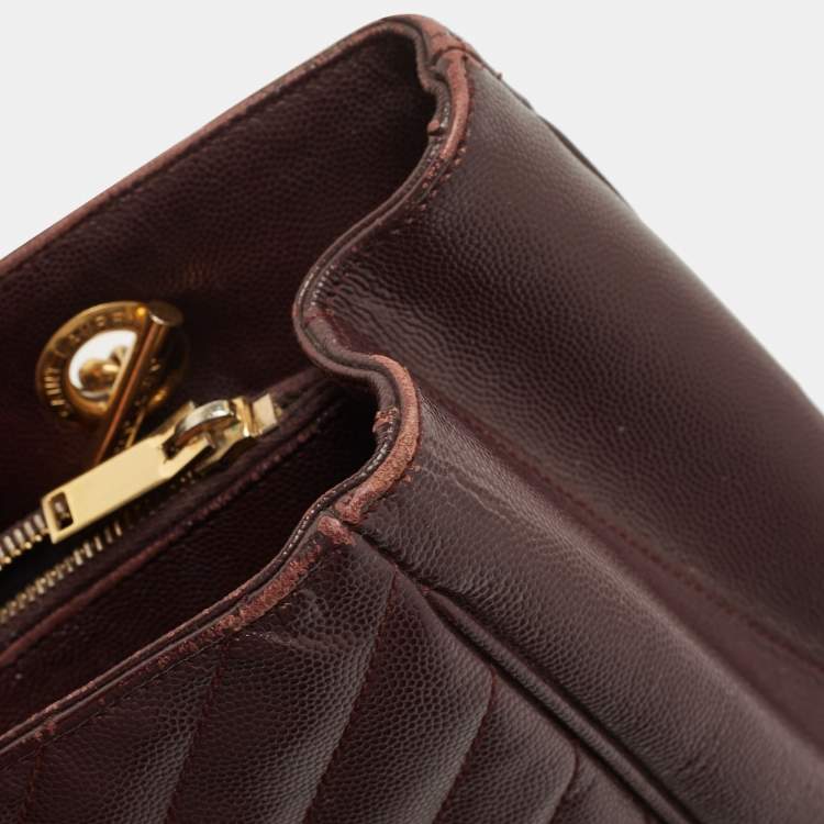 Pre Owned Saint Laurent Burgundy Chevron Leather Cassandre Chain Tote