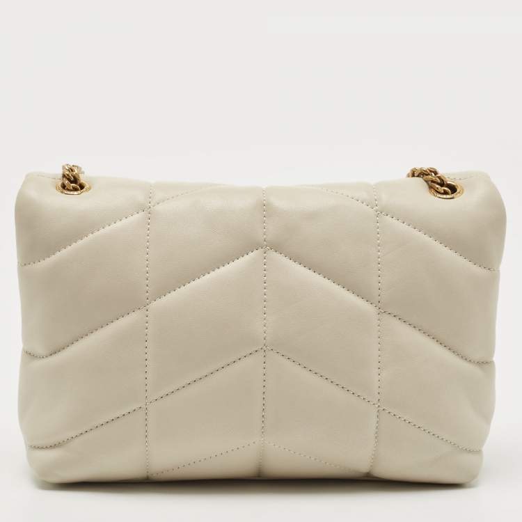 Pre Owned Saint Laurent White Quilted Leather Mini Puffer Toy Flap Bag