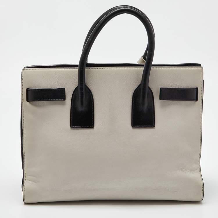 Pre Owned Saint Laurent Off White/Black Leather Small Classic Sac De Jour Tote