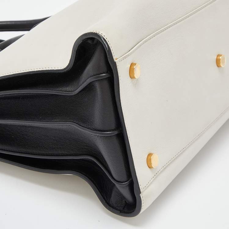 Pre Owned Saint Laurent Off White/Black Leather Small Classic Sac De Jour Tote