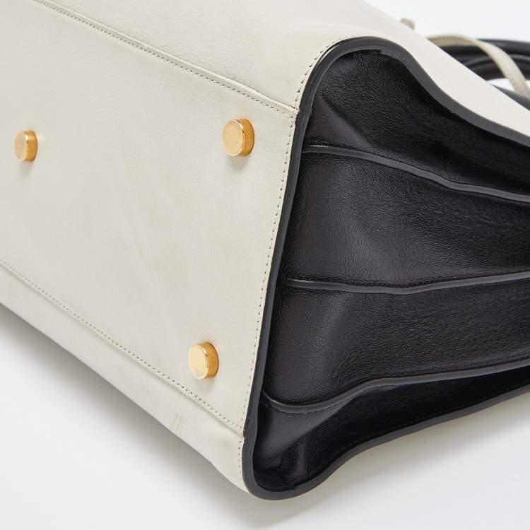 Pre Owned Saint Laurent Off White/Black Leather Small Classic Sac De Jour Tote