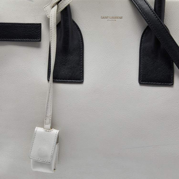 Pre Owned Saint Laurent Off White/Black Leather Small Classic Sac De Jour Tote