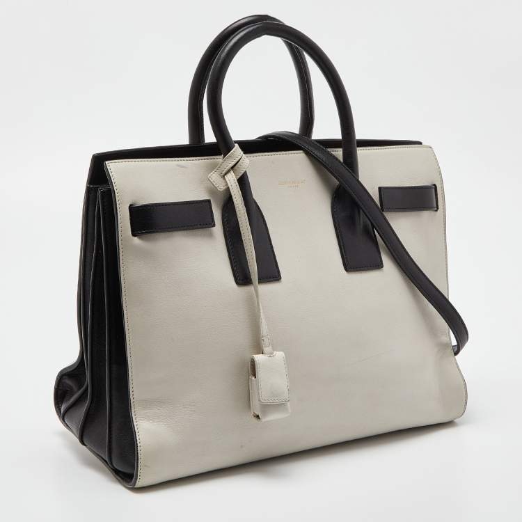 Pre Owned Saint Laurent Off White/Black Leather Small Classic Sac De Jour Tote