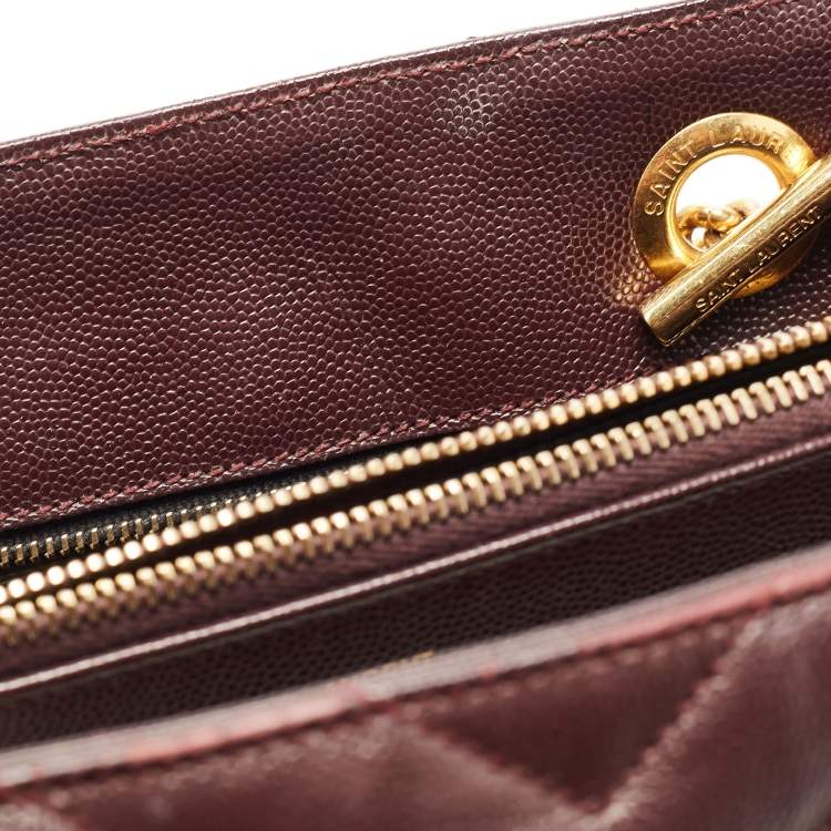 Pre Owned Saint Laurent Burgundy Chevron Leather Classic Monogram Shopping Tote