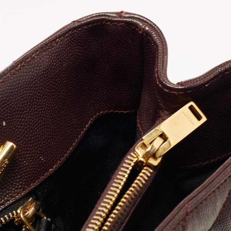 Pre Owned Saint Laurent Burgundy Chevron Leather Classic Monogram Shopping Tote