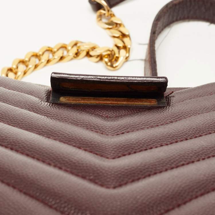Pre Owned Saint Laurent Burgundy Chevron Leather Classic Monogram Shopping Tote