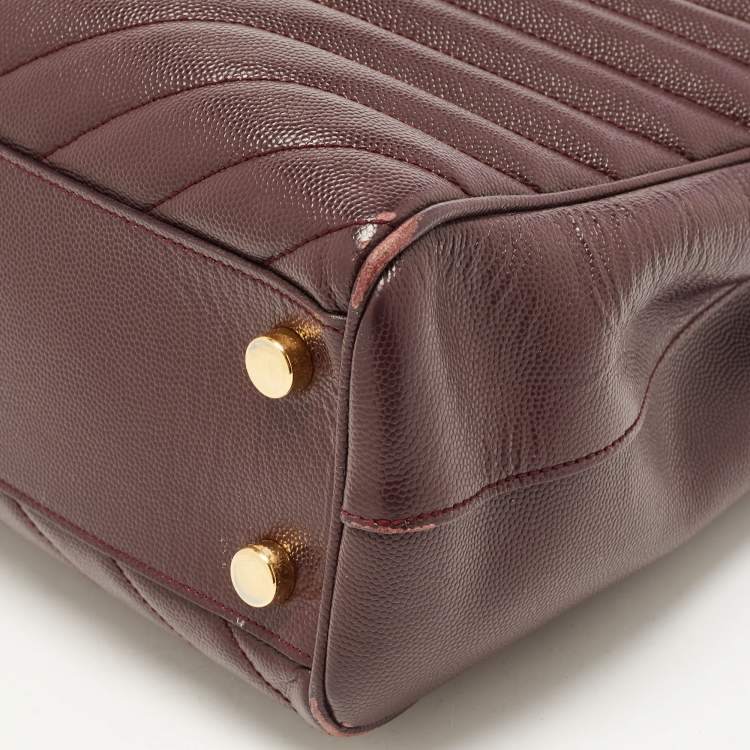 Pre Owned Saint Laurent Burgundy Chevron Leather Classic Monogram Shopping Tote