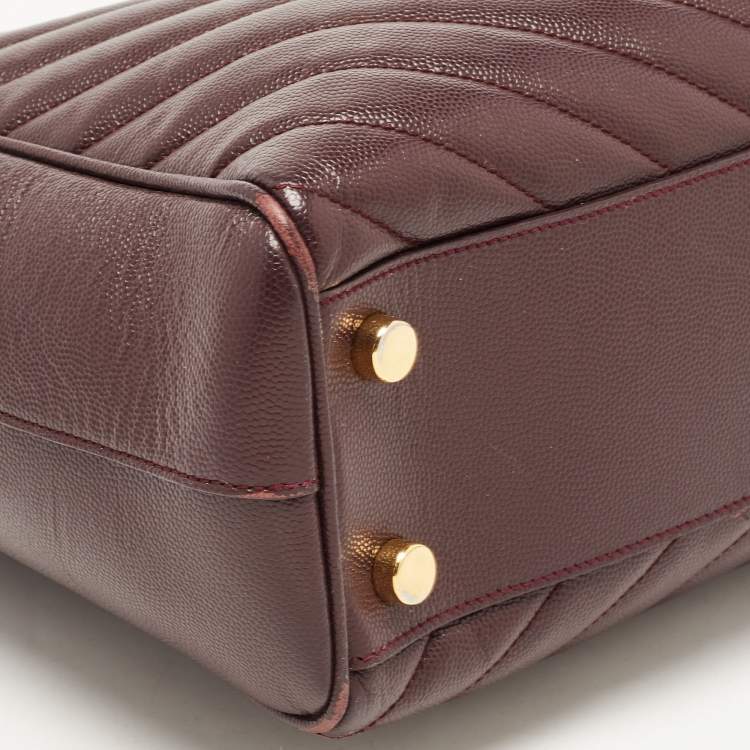 Pre Owned Saint Laurent Burgundy Chevron Leather Classic Monogram Shopping Tote