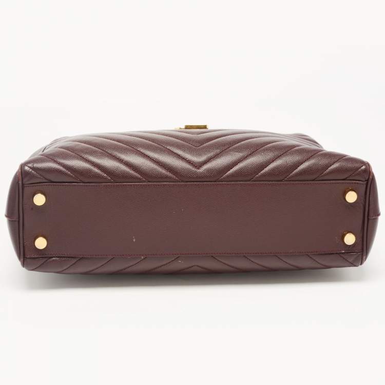 Pre Owned Saint Laurent Burgundy Chevron Leather Classic Monogram Shopping Tote