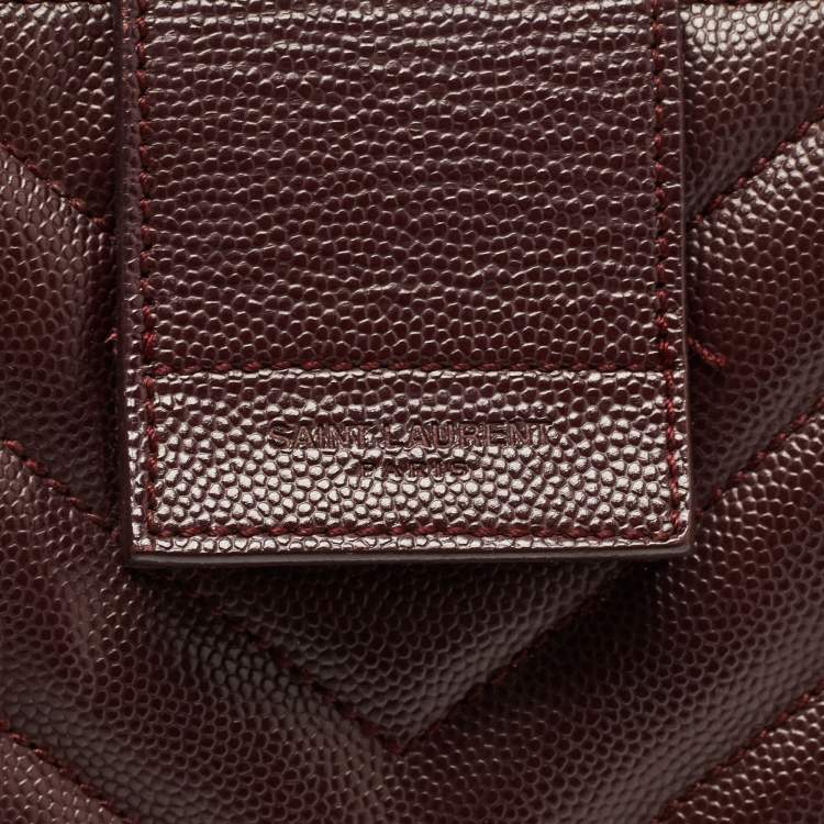 Pre Owned Saint Laurent Burgundy Chevron Leather Classic Monogram Shopping Tote