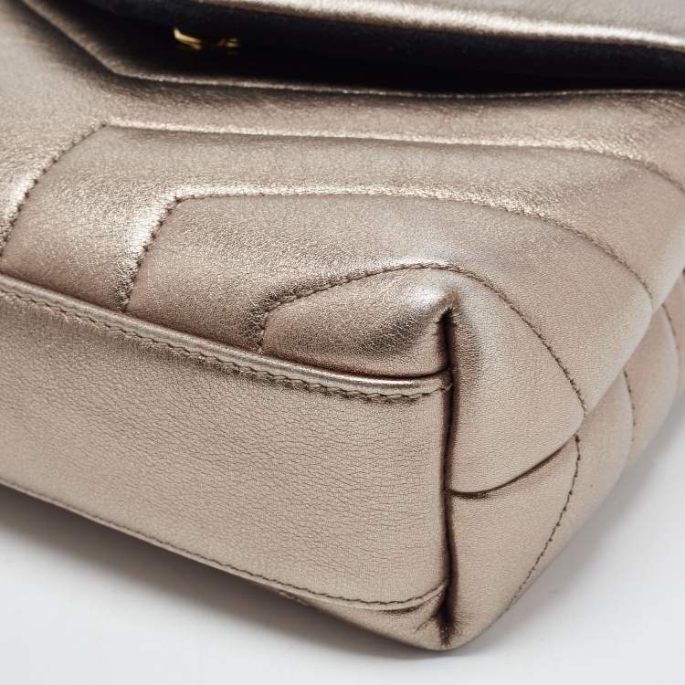 Pre Owned Saint Laurent Metallic Matelassé Leather Toy Loulou Crossbody Bag